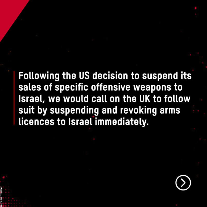 oxfamgb's tweet photo. REACTION: The Foreign Secretary’s comments that the UK Government will not follow the US in withholding arms sales to Israel is deeply concerning.  

Ending arms sales would send the clearest message that the UK is serious about stopping the Rafah offensive. ⬇️