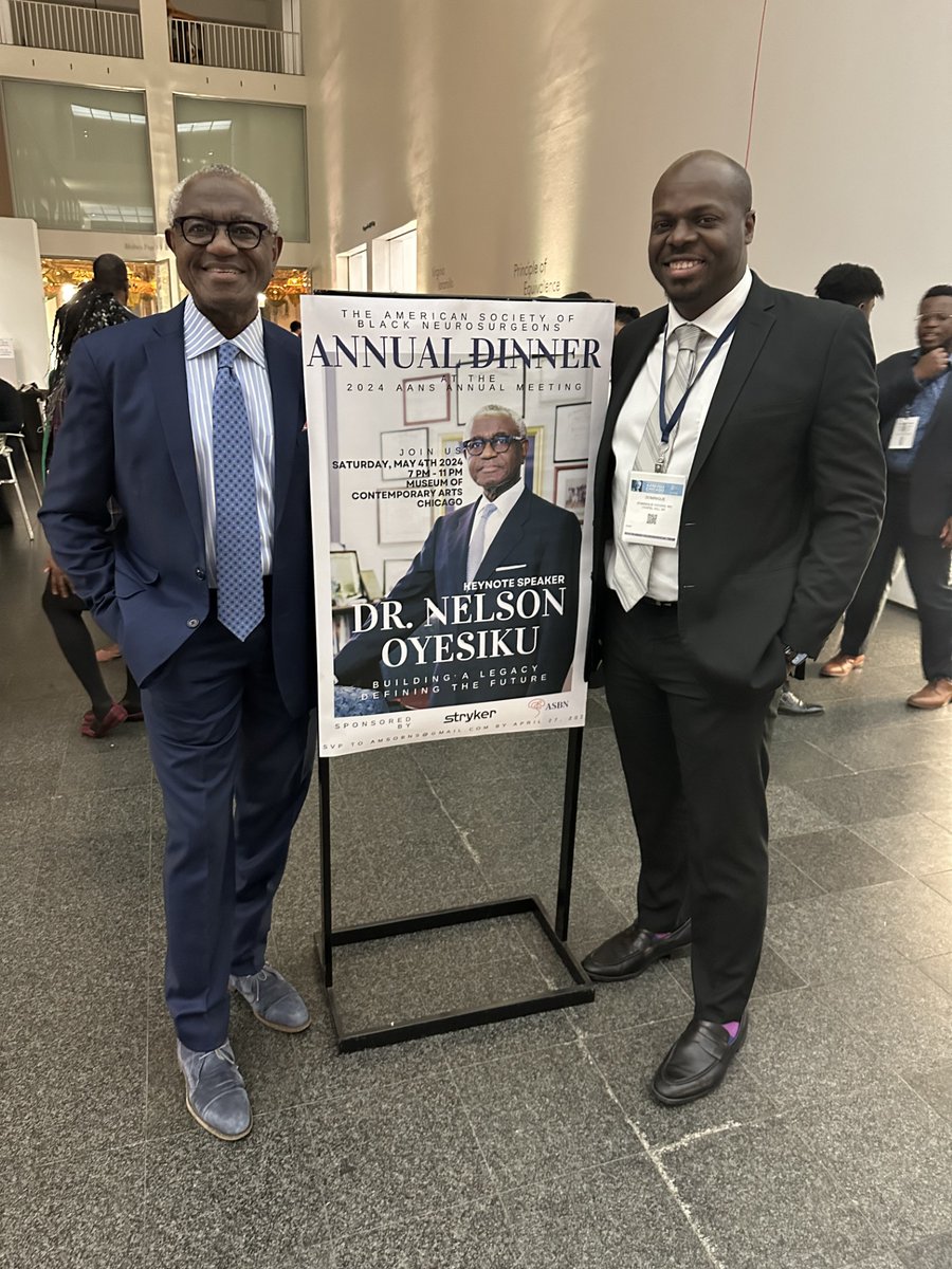 Dr. Nelson Oyesiku & Dr. Dominique Higgins at the @amsobns Annual @AANSNeuro Dinner event. Dr. Oyesiku was selected as the keynote speaker, addressing the organization's theme, 'Building a Legacy: Defining the Future' in his address #Neurosurgery #DiversityinMedicine