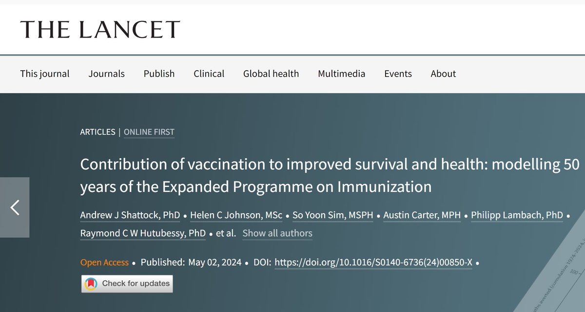 Numeri e fatti, non chiacchiere e bufale Dal 1974 i #vaccini hanno 👉evitato 154 mln di decessi, di cui 146 mln tra i bambini <5 anni e 101 mln di neonati < 1 anno 👉permesso di guadagnare in media 66 anni in buona salute, ovvero 10,2 miliardi di anni thelancet.com/journals/lance…