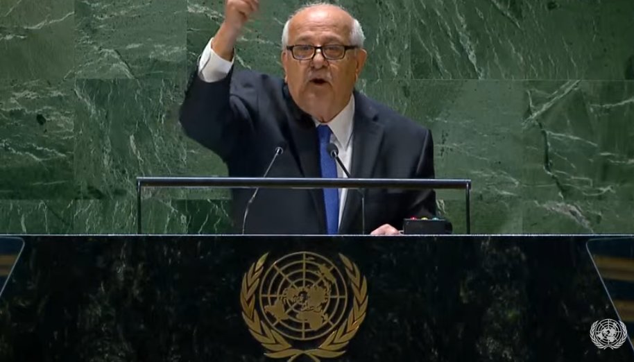 'Palestina libre, Palestina libre y paz para todos. Voten sí, por favor, a favor de la resolución' Ryad Mansour, embajador de Palestina ante la ONU