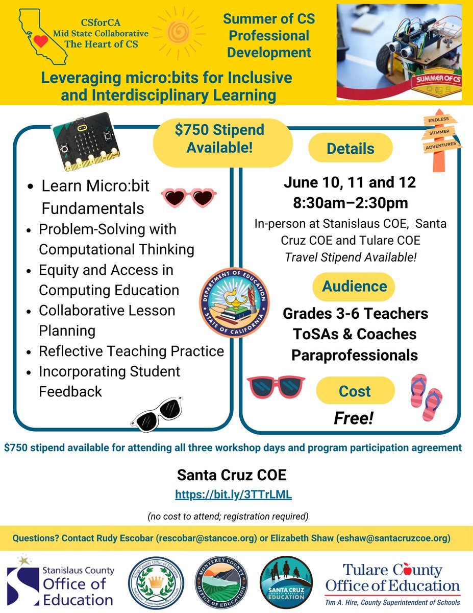 Educators Grades 3-5/6 Do you want to receive quality professional training and spend time in Santa Cruz, CA. Come and join us! Only a few spots left. Register: bit.ly/3TTrLML
