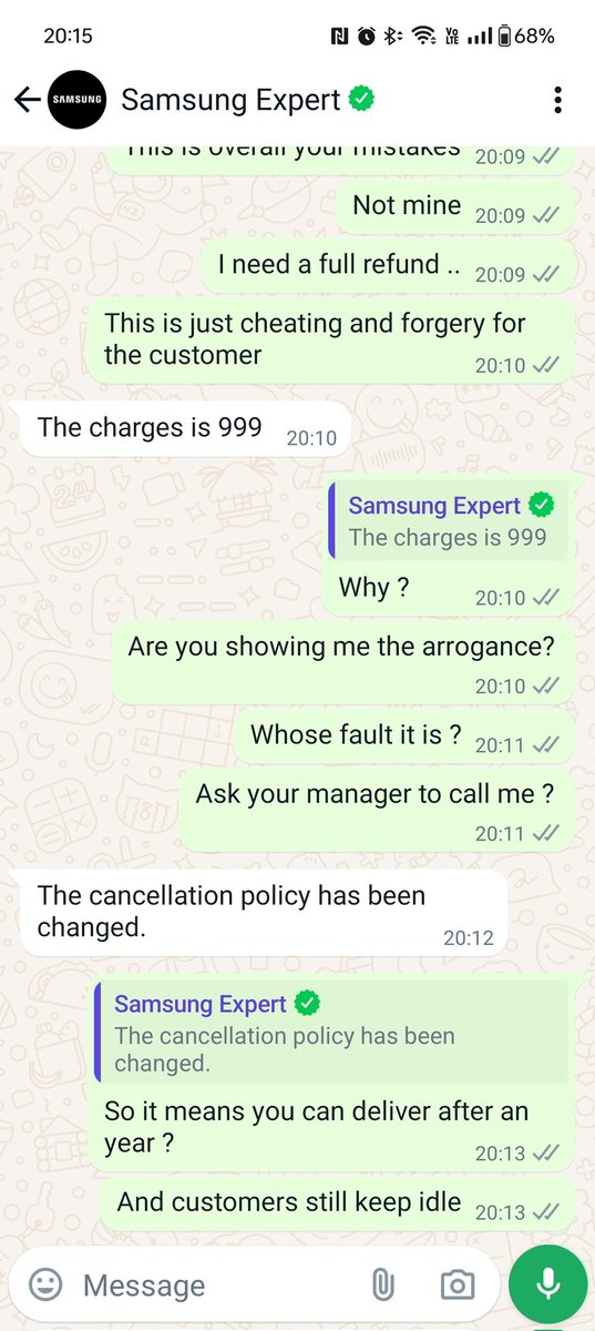 RupeshKreal's tweet photo. @SamsungIndia Wow ..as expected you guys failed to deliver again as per your commitment and while asking for a refund then showing me the arrogance ..this is totally unacceptable.  Please refund my whole  amount as this is complete failure from your end . https://t.co/7Qx1olM8oe
