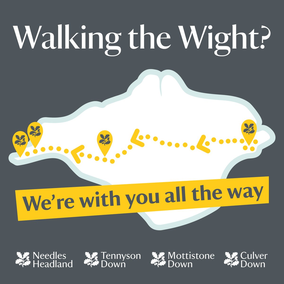 Good luck to those taking part in @MountbattenIW #WalkTheWight today. Did you know you'll pass through countryside we care for on #CulverDown, #MottistoneDown, #TennysonDown & the #NeedlesHeadland? Look out for our team as you head through these areas. We're with you all the way