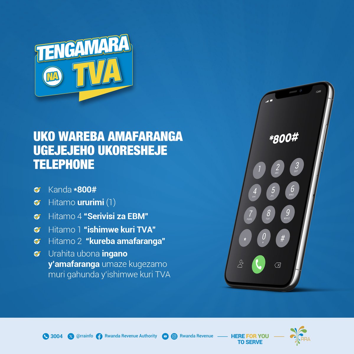 Waba waramaze kwiyandikisha mu bahabwa ishimwe kuri TVA? Ubu noneho ushobora kureba ingano y'amashimwe ugejejemo ukanze *800# ugakurikiza amabwiriza #Tengamara_na_TVA #SabaFagitireyaEBM