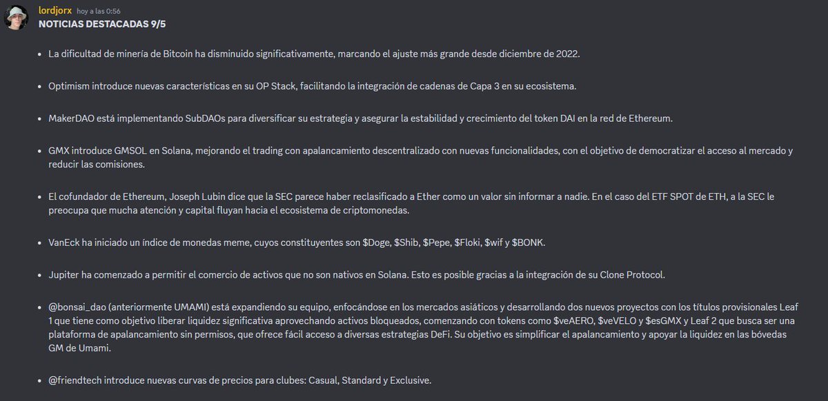 🪐Uno de los muchos apartados que existen en el Discord de DeFi Galaxy son las noticias diarias, donde recogemos qué está pasando en este sector y las actualizaciones más importantes que deberías conocer.

Os dejo el post que pusimos ayer para que os hagáis una idea!

Ah, y