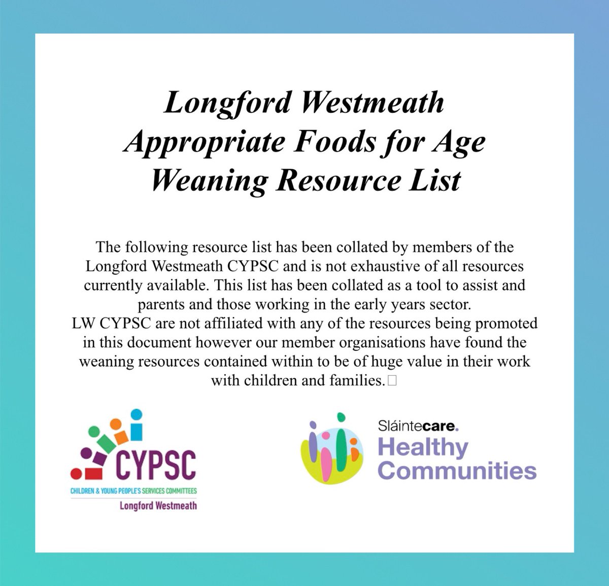 CypscLw's tweet image. 2/2 In addition to the collated #weaning resource document, parent weaning workshops will also commence next week as well as a social media weaning campaign on LW CYPSC Facebook &amp;amp; Insta platforms! Be sure to check it out next week 

#NationalWeaningWeek 

cypsc.ie/_fileupload/Do…
