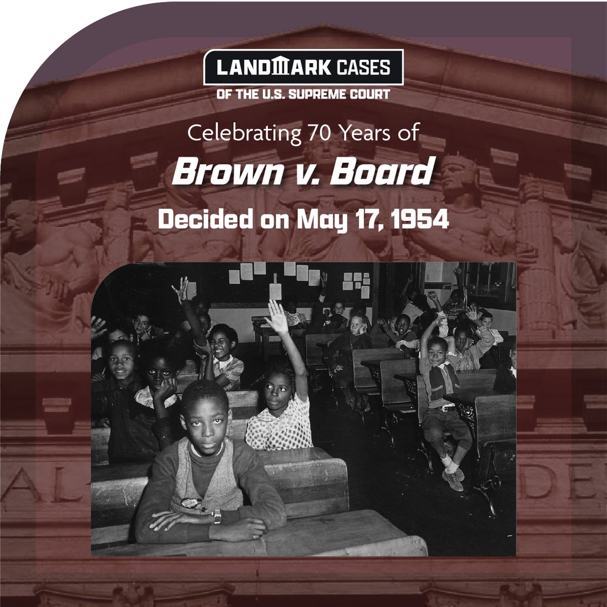 One week from today marks the 70th anniversary of the landmark Supreme Court Case, Brown v. Board of Education. Explore this historic SCOTUS decision with your students using these classroom-ready curricular materials from Street Law and the @SCHSociety. mailchi.mp/streetlaw/law-…