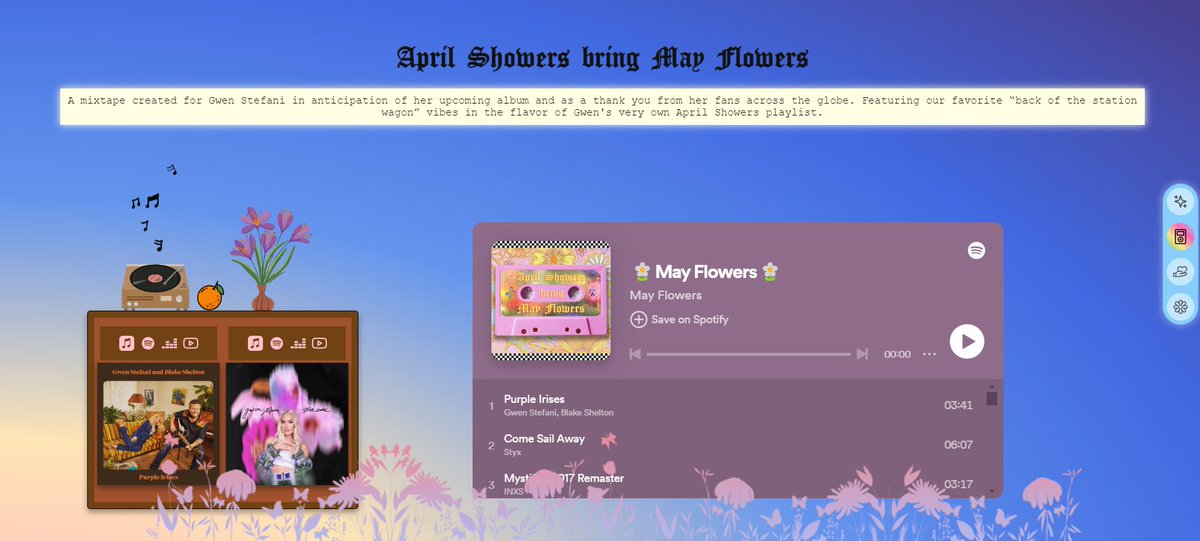 dowellndoubtnot's tweet image. Our love letter to @gwenstefani, #MayFlowers 🪻 

100 songs (&amp;amp; flowers!) from fans on 6 continents in anticipation of Gwen's new album...Gwen threw a playlist at us, &amp;amp; we're throwing one back ✨

Gas up the station wagon, we're going for a ride 🌻#gxbloom

mayflowers.netlify.app