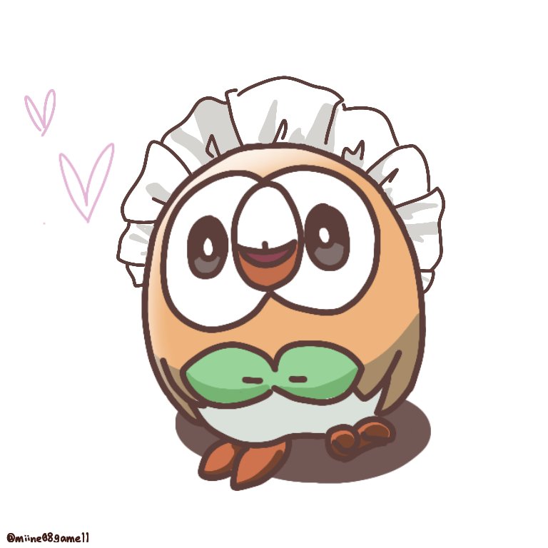 rowlet solo looking at viewer smile open mouth simple background white background full body  illustration images