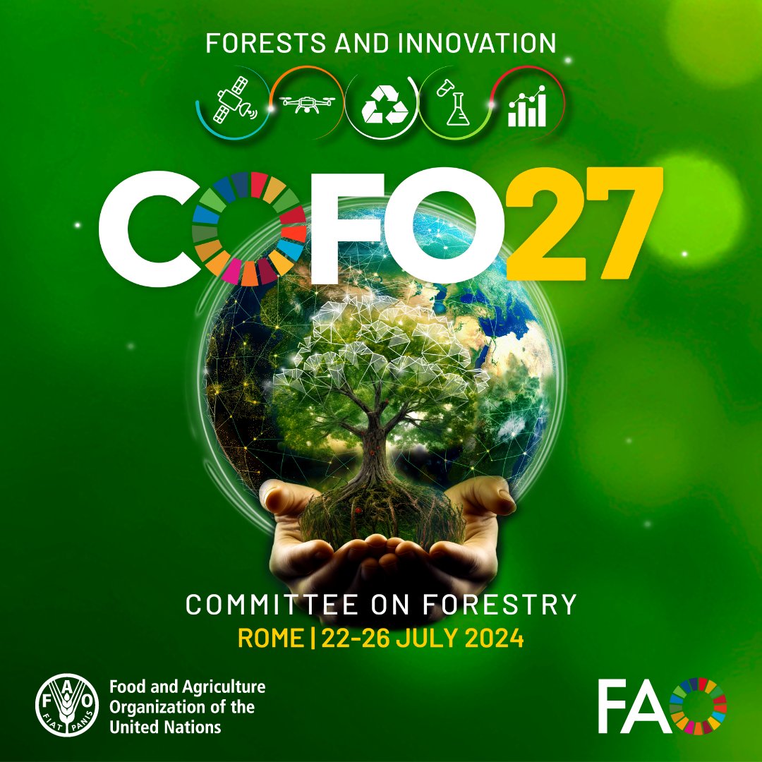 📢 SAVE THE DATE! The 27th Session of the Committee on Forestry and 9th World Forest Week will be held 22-26 July 2024. Join online for discussions on scaling up #agroforestry, bioeconomy, #ClimateChange, ecosystem restoration & more 👉bit.ly/COFO27 #COFO27 #WFW2024