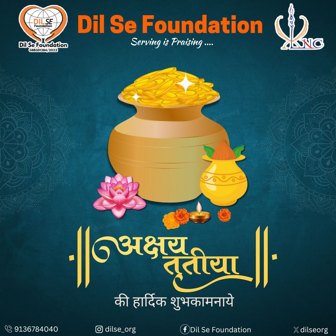 May this Akshaya Tritiya bring you endless blessings and abundant health.

#akshayatiritiya #dilsefoundation #servingispraising #ngo #indianfestival #india #festival #hindu #festivemode #festivalmood