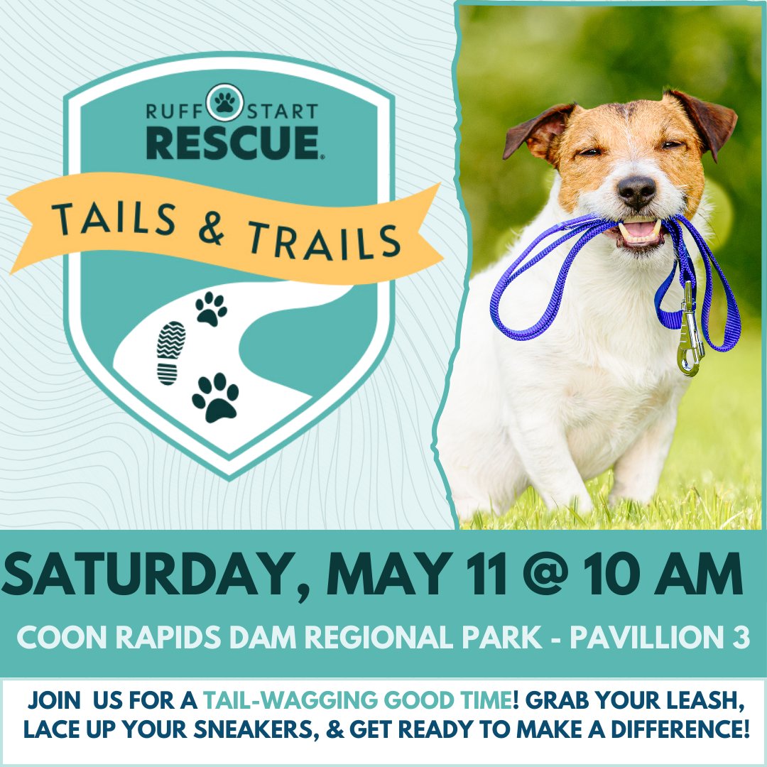 Tomorrow is the big day, our Tails and Trails fundraising walk! 🐶 Join us for the walk, adoptable dogs, 20+ vendors, food trucks, Ruff Start merch, music, yoga, and more! givebutter.com/tailsandtrails…