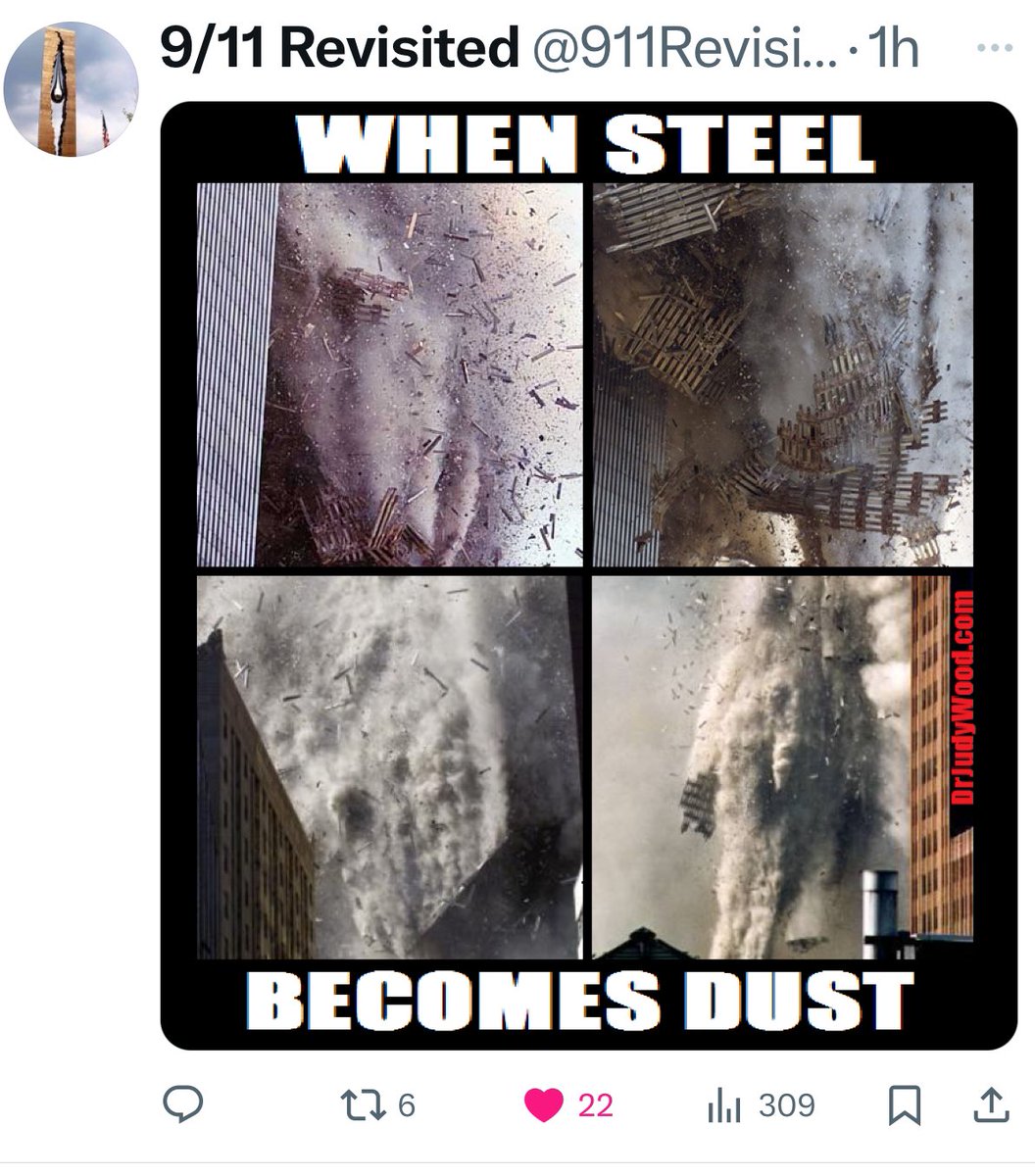 8,277 days later scientist r still trying to figure out how still can steel  become  dust with minutes. 

@911Revisionist #911 #twintowers #worldtradecenter