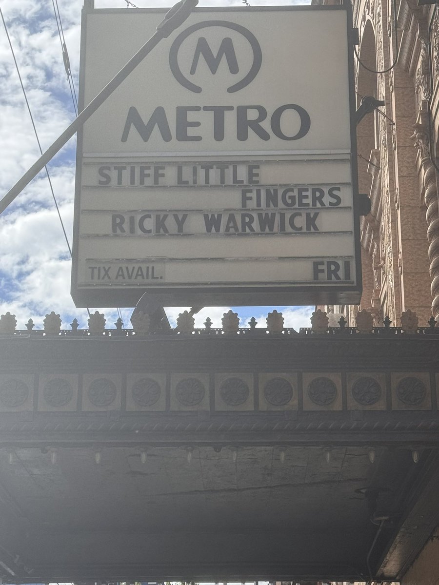 TONIGHT !! Chicago IL Metro Ricky Warwick- 8:00pm Stiff Little Fingers - 9:15pm @MetroChicago