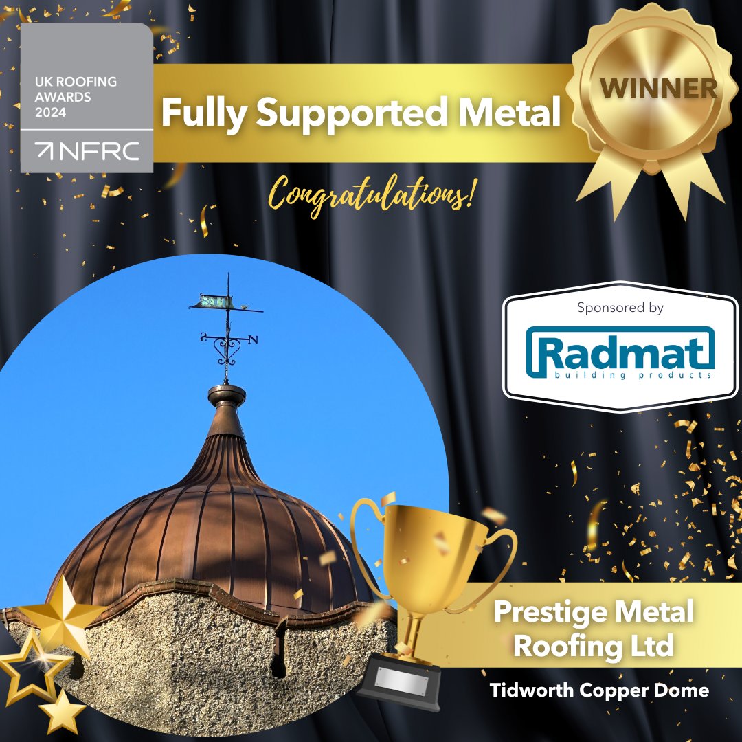 🎉 CONGRATULATIONS to Prestige Metal Roofing Ltd with their project, Tidworth Copper Dome for WINNING the Fully Supported Metal category sponsored by <a href="/RadmatOfficial/">Radmat Official</a> at the UK Roofing Awards 2024. #RA2024 #RoofingAwards2024