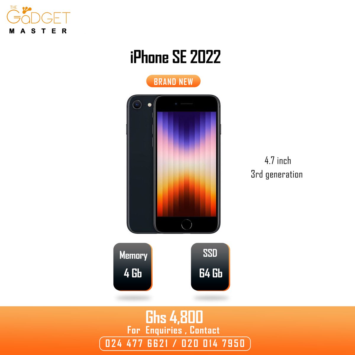iPhone SE 2022
3rd generation 
64gb storage 
4gb memory 
4.7 inch

Price @ Ghs 4,800.00 

Kindly Dm, call / WhatsApp 0244776621 / 020 014 7950 

#phone #smartphone #iphonese #android #iphone11 #iphone12 #gifts #best #ghana #phoneshop #electronicstore