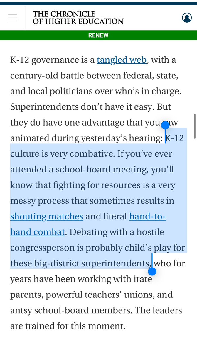 A terrific explanation of why K-12 superintendents managed their congressional hearings so much better than college presidents did. Via @Daarel chronicle.com/newsletter/dai…