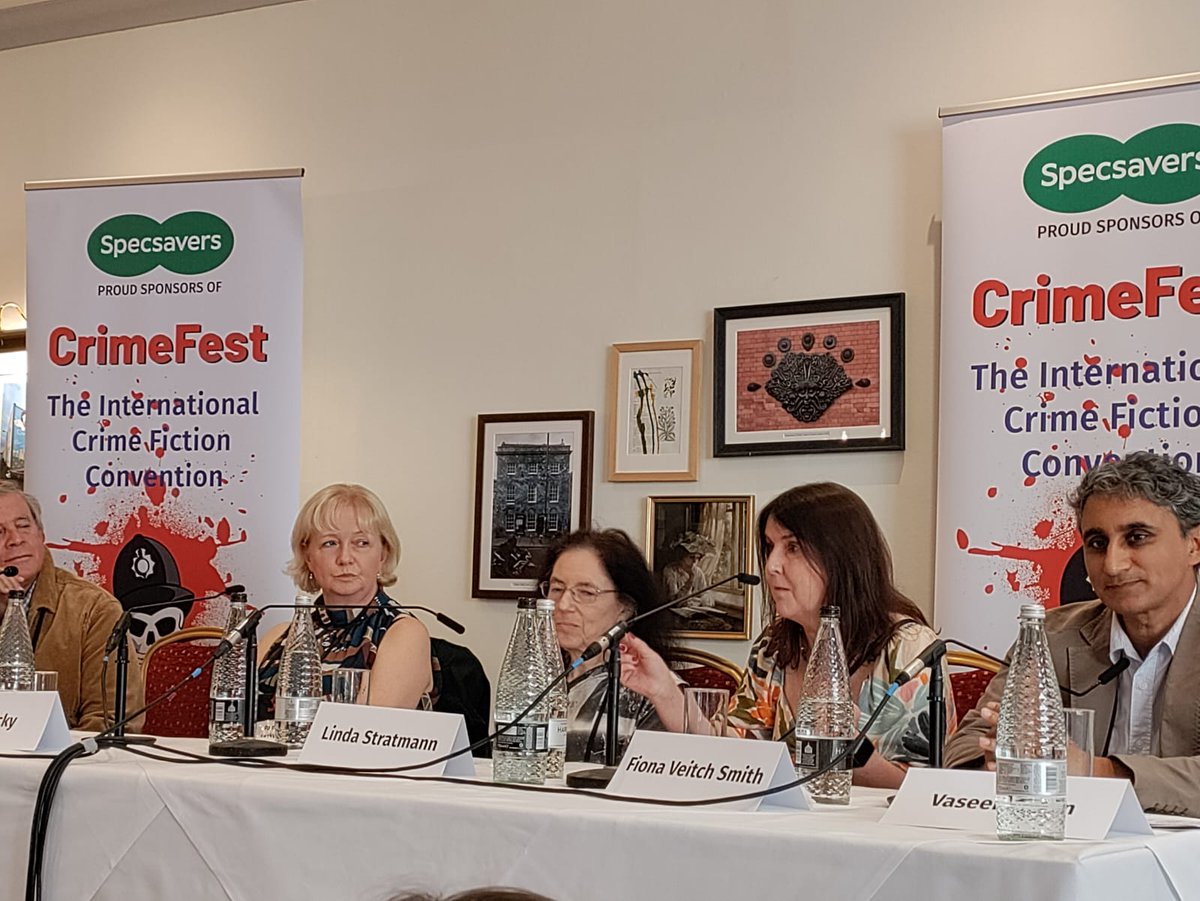 My favourite panel so far! Crime Fiction Set in Times of Strife and Change. Fascinating conversation with @pamlecky @LindaStratmann @FionaVeitchSmit & @VaseemKhanUK Charmingly chaired by @MarkEllis15 @CrimeFest @emblabooks