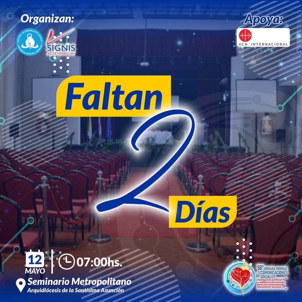 arzobispadoasun's tweet photo. #JMCS2024 | 🙏📸🎥58º Jornada Mundial de las Comunicación Sociales.
"Inteligencia artificial y sabiduría del corazón para una comunicación plenamente humana"
Nos encontramos el próximo Domingo 12 de mayo!!
📅Faltan 2 días.
#CEP #SIGNIS #Comunicación #Pascom https://t.co/mLmhZ6YtuX