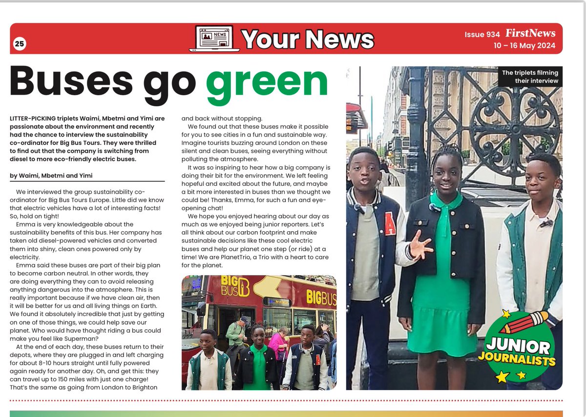 Electric Bus! Our Interview Experience with Big Bus London. Buses go Green 💚 @First_News thank you for the opportunity. There is no planet “B” #ClimateAction @YPTE @ChildrensClima1 @Nottswildlife @Trevornoah @nottslive