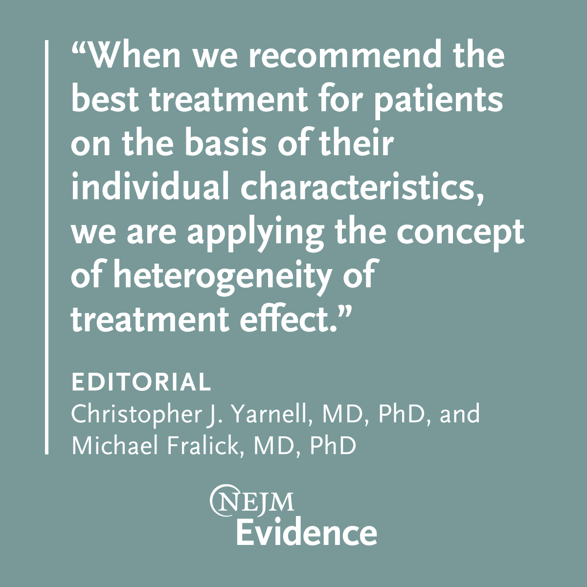 Drs. Christopher J. Yarnell & @FralickMike review the article by Desai et al. describing methods for individualized treatment effect prediction models using TOPCAT data, calling it an informative example of exploring heterogeneity of treatment effects. eviden.cc/3TuT2DP