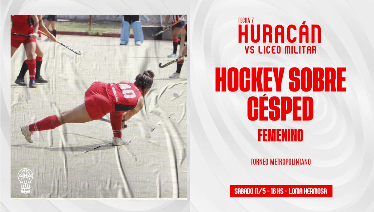 #Huracán 🎈 #HockeySobreCésped

🏑 Este sábado 11/5, la Primera del Femenino del Globo se enfrentará a #LiceoMilitar desde las 16:00 por la #Fecha7 de la Zona E3, en Loma Hermosa