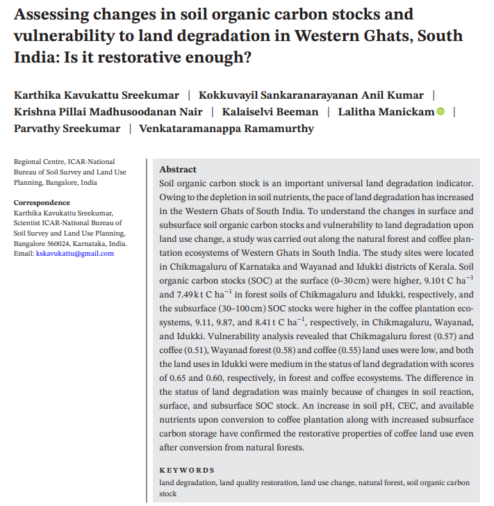 ***NEW*** Assessing changes in #soil organic #carbon stocks and vulnerability to land degradation in Western Ghats, South India: Is it restorative enough?🇮🇳 @soil_science @wileyearthspace @ejsoilscience bsssjournals.onlinelibrary.wiley.com/doi/full/10.11…