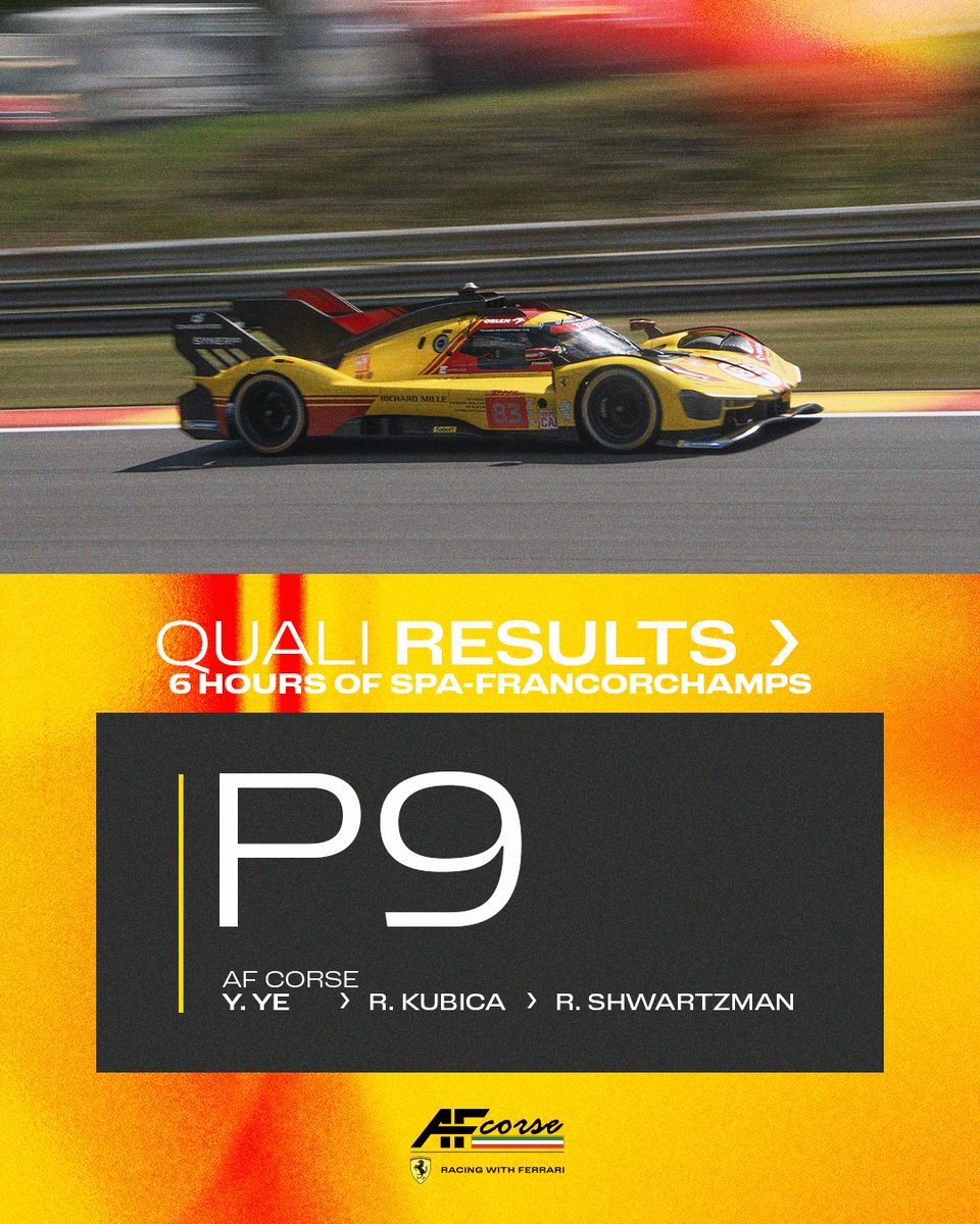 After a very tight Quali and Hyperpole, this is how we line up 👇 #️⃣5️⃣0️⃣ - P1 #️⃣8️⃣3️⃣ - P9 #️⃣5️⃣1️⃣ - P11 #FerrariHypercar #Ferrari499P #WEC #6HSpa