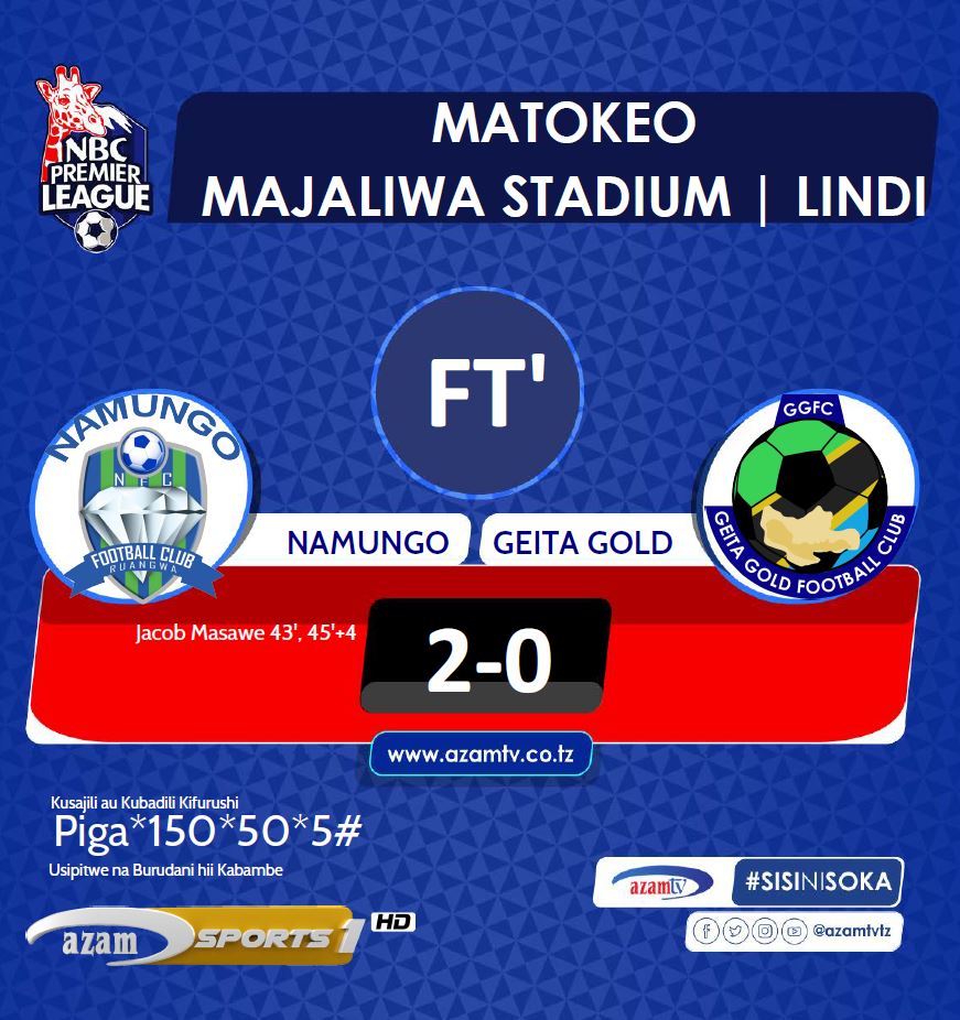 #NBCPL Namungo FC wanabaki na alama zote tatu. FT: Namungo 2-0 Geita Gold. #NBCPremierLeague #LigiKuuYaNBC #NBCPL #NBCPLUpdates #SokaLetuBambam #SokaLetuDamdam #NamungoFC #GeitaGoldFC #NamungoGeitaGold