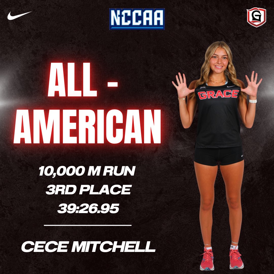 GraceCollegeXC's tweet image. First update from NCCAA Nationals ⤵️

3️⃣ ALL-AMERICANS 

SO MUCH MORE TO COME TODAY on our final day of competition ⚔️ 

🔗 Live Results: live.timinginc.com/meets/37196
🔗 Livestream: nccaanetwork.com

#fortheJOY #makeHIMknown #ReptheG 🔴⚫️
@GraceCollegeTF