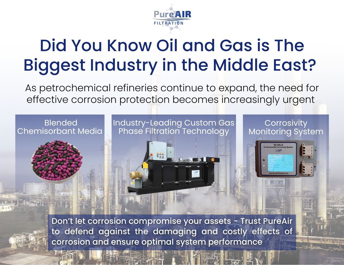 The #OilAndGasIndustry faces unique challenges, including corrosion-related damages to electronics. #PureAir tailored solutions are designed to prevent corrosion from wreaking havoc on critical electronics causing significant financial losses. 
pureairfiltration.com/contact-us/?ut…