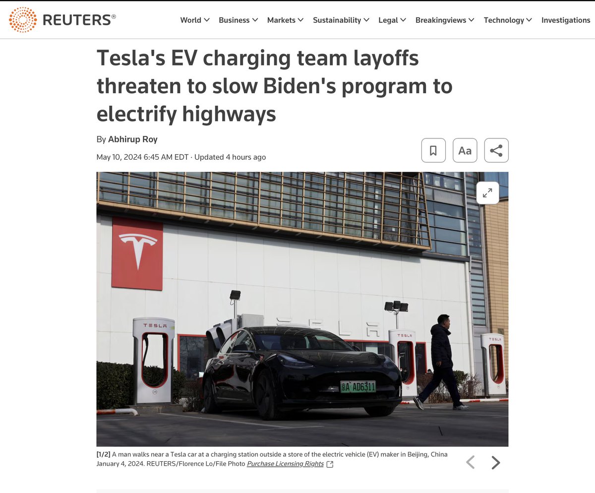Elon literally just said Tesla will be spending $500M this year to expand their Supercharger network and create thousands of new chargers🤦‍♂️ This article didn't mention that once.
