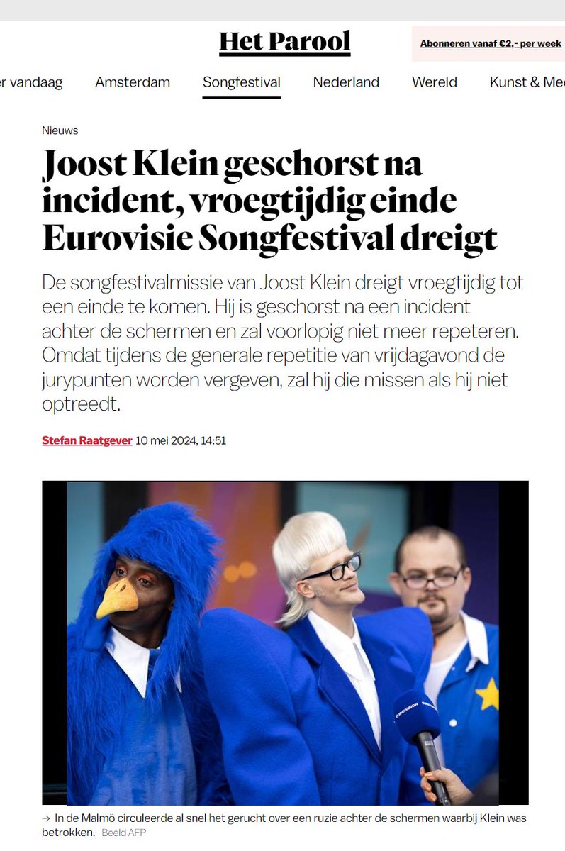 Joost Klein en Pino geschorst na incident, vroegtijdig einde Eurovisie Songfestival dreigt