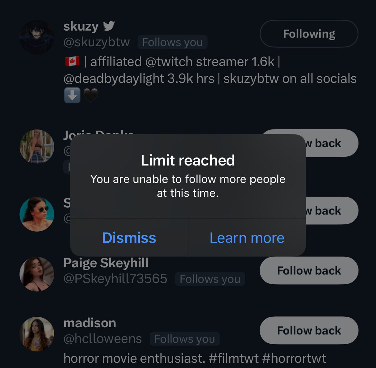 trying to follow oomfies back and i ran into the dumbest feature on this app 😭😭