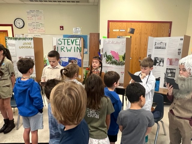 Waxhaw Elementary grade 3 students dressed like their characters are presenting their wax museum.  It is remarkable to see their preparation and skill with presenting their information.  Parents and other grade levels have been able to visit. @AGHoulihan @UCPSNC