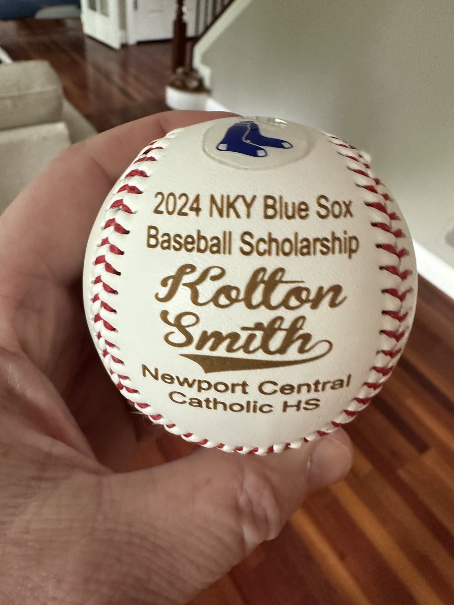 NKYBlueSox's tweet photo. Congratulations to Newport Central Catholic High School senior baseball (and football) player, Kolton Smith!  NKY Blue Sox Baseball is proud to present him with our 2024 award and scholarship. @NewCathAthletic @NewCathBreds @TMU_Football https://t.co/Y10ElFSh40