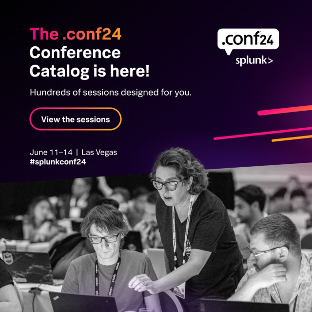 The #splunkconf24 Conference Catalog is live, and filled with hundreds of sessions designed for you to: ✅ Increase your skillset ✅ Gain insights on the latest in #AI, #security, #observability, platform & more ✅ Network with your peers Take a look. bit.ly/4drM77E