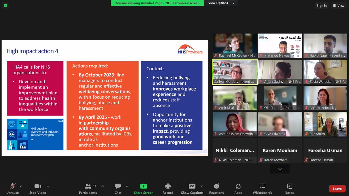 Fantastic session hosted by @DrHNaqvi & @Saffron_Policy for @NHSProviders on #NHS #EDI action plan today - great discussion and some good best practice shared @AsminaC #anchorinstitution #healthinequalities #workforceinequalities