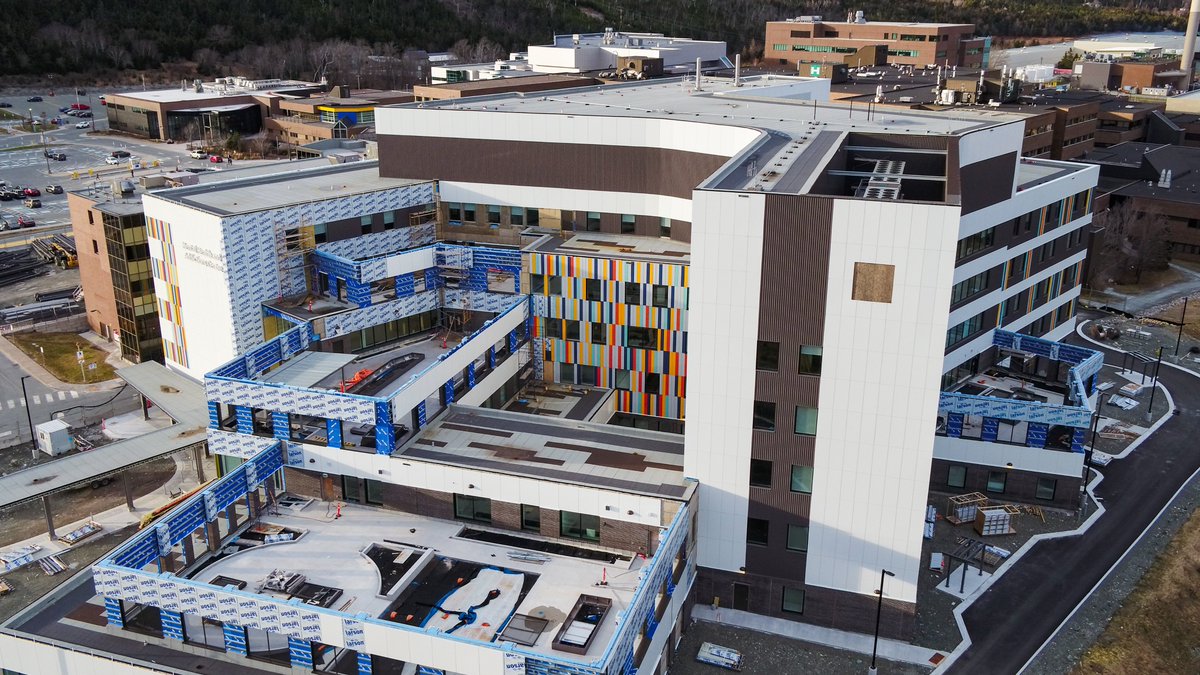 In honour of Mental Health Week we thought we'd share the latest progress on the Mental Health and Addictions Centre in St. John’s! 🏗️ Inside, the main atrium is taking shape with lights installed and the ceramic tile floor being laid. Guided by principles of reducing stigma,