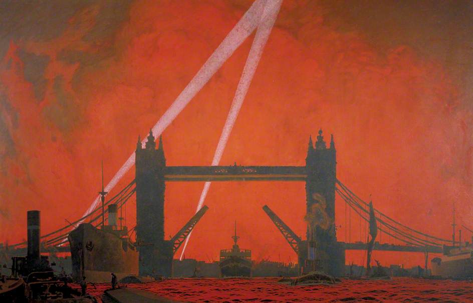 'The Pool of London during Dockland Air Raids, 1940' by Charles Pears (Guildhall Art Gallery)