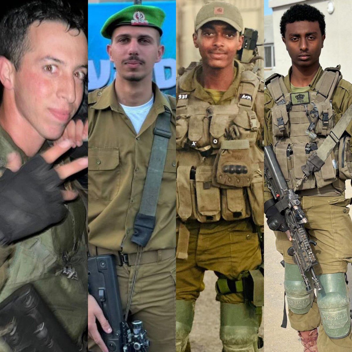 *HYD:* The IDF has cleared for publication the names of four soldiers from the 931st battalion killed in action by an IED in northern Gaza.

Itay Livny, 19
Yosef Dassa, 19
Ermiyas Mekuriyaw, 19
Daniel Levy, 19

They died fighting to destroy the terrorist organization Hamas in its
