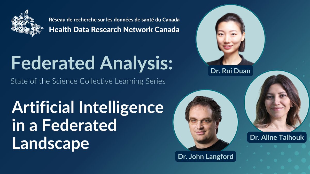 #ICYMI What's the feasibility of #AI in a federated landscape? Check out this fascinating conversation with Drs. @AlineTalhouk/ @UBCmedicine, Rui Duan/ @HarvardChanSPH & John Langford/ @Microsoft in our latest #FederatedAnalysis webinar 👀 WATCH ➡️ bit.ly/FedAnalysisMay…