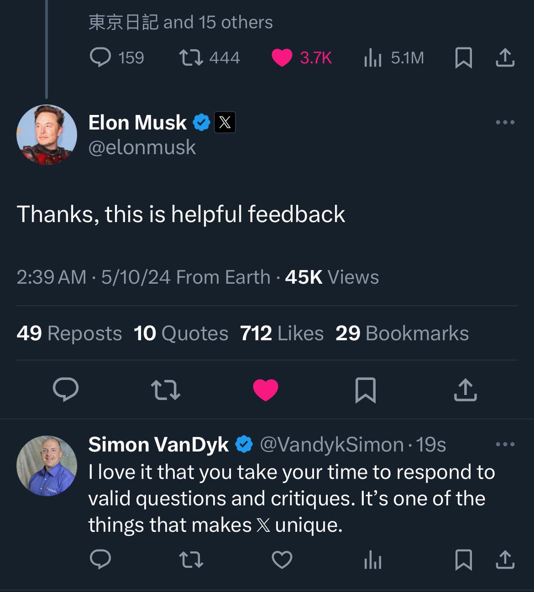 @sindenekoninaru @elonmusk @tokyoeveryday @inc_heavensgate @kabuki_bungaku Congrats. You got a reply and hopefully Elon can help you out. 

Only on 𝕏 does the owner actually respond to feedback like this. It’s amazing.