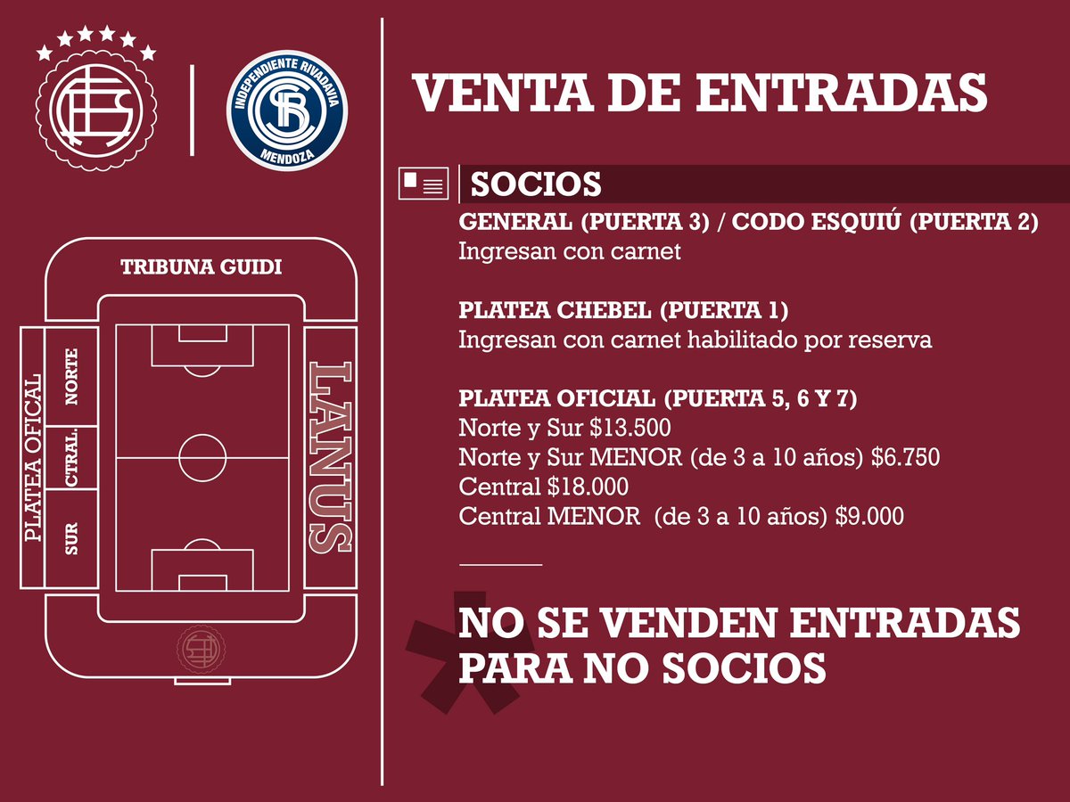 🎟⚠️ 𝗘𝗡𝗧𝗥𝗔𝗗𝗔𝗦 𝗟𝗔𝗡𝗨𝗦-𝗜𝗡𝗗𝗘𝗣𝗘𝗡𝗗𝗜𝗘𝗡𝗧𝗘 𝗥𝗜𝗩𝗔𝗗𝗔𝗩𝗜𝗔

📌 ÚLTIMOS LUGARES PARA PLATEA CHEBEL: RESERVÁ EL TUYO 👉 bit.ly/4a9z7Rk

📌 VENTA ONLINE DE PLATEA OFICIAL (SOCIOS) 👉 bit.ly/4a9z7Rk

📌 VENTA PRESENCIAL DE PLATEA OFICIAL