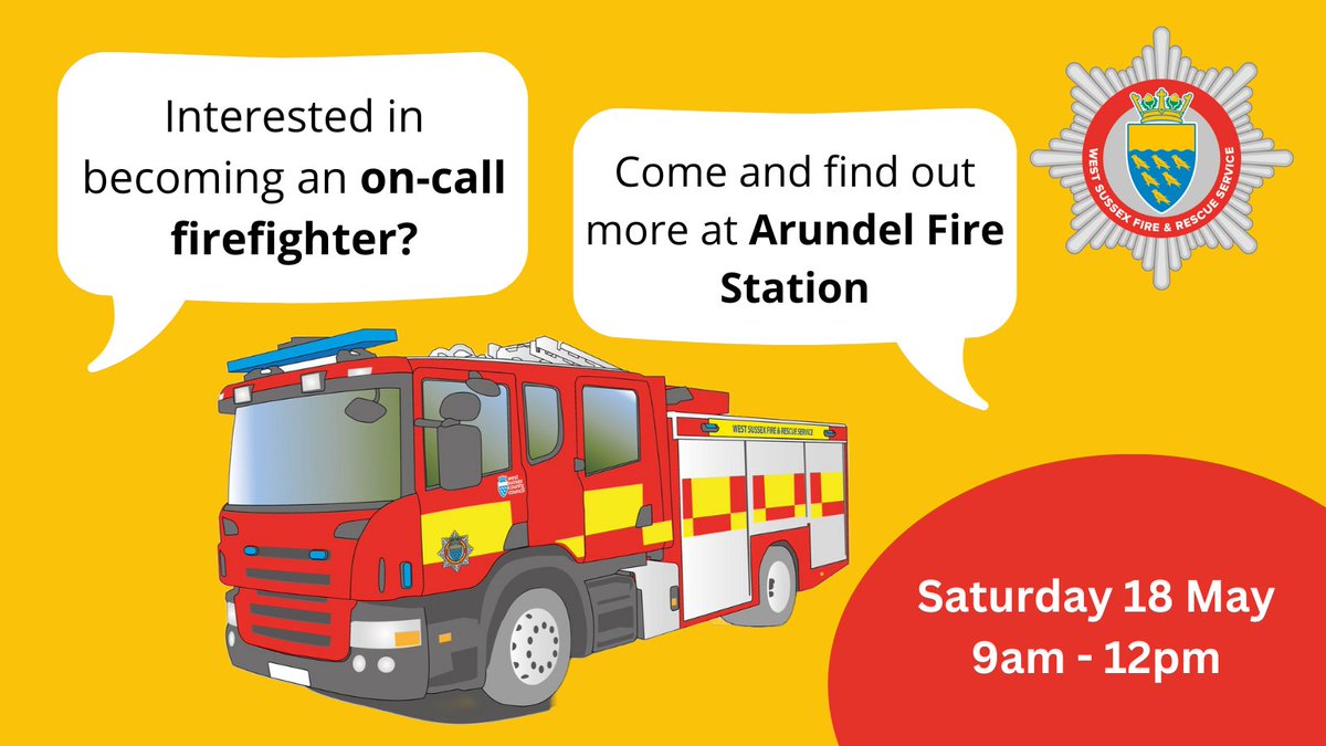 We are looking to recruit on-call (retained) firefighters to join our crew in Arundel. 🚒 Come along to Arundel Fire Station on Saturday 18 May to meet the crew and learn more about the role.