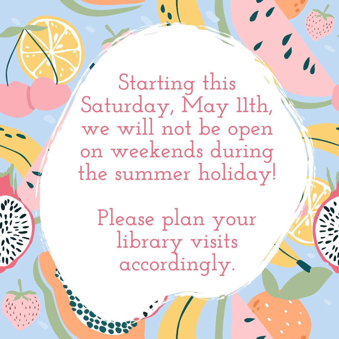 As of this Saturday, May 11th, we will not be open on weekends during the summer holiday. Our weekend hours will re-commence once the fall semester begins. Please plan your library visits accordingly!

#njitlibrary #summerhours #summerfun