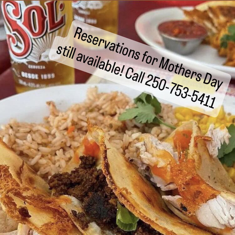 Call us to make reservations for Mothers Day: 250-753-5411 

Open 11:30 to 9ish Friday & Saturday and 8ish on Sunday.🌞 

Visit: ginasmexicancafe.ca to order delivery or takeout 🚗 

#Nanaimo #veganfood  #mexicanfood #nanaimomothersday #nanaimoeatshere #mothersday