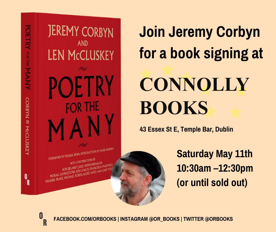 ⚠️ R E M I N D E R ⚠️ @jeremycorbyn joins us tomorrow from 10.30am - 12.30pm 📍 Connolly Books, 43 Essex Street East, Temple Bar, Dublin 2, D02 XH96 No ticket required, and books will be sold on a first come, first served basis. ✌️✊