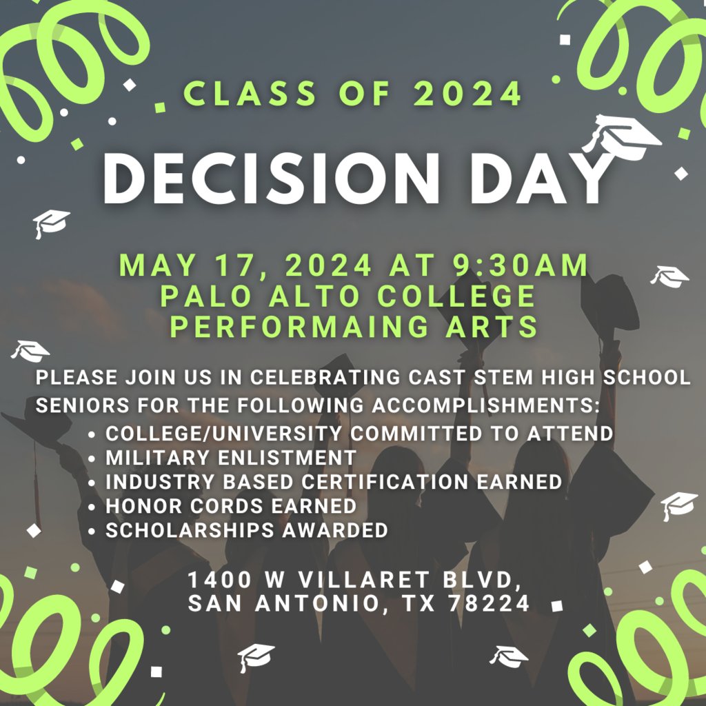 Join us for Decision Day, next week,  a celebration of our senior students! May 17! @swisd @castschools #wearecaststem #wearesw #gopublic #destinationsouthwest #theresnoplacelikecaststem