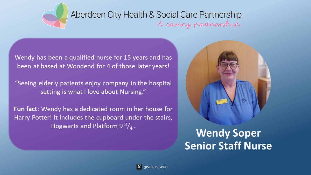 On this beautiful day prior to #InternationalNursesDay, lets share some extra sunshine from our Nursing staff at Woodend! With a passion for Nursing as well as Harry Potter, here we meet Senior Staff Nurse Wendy Soper🏥 #IND2024 #OurNursesOurFuture